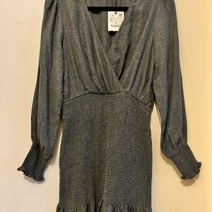 NWT ZARA Lightweight Long Sleeve Gray Dress with Smocking